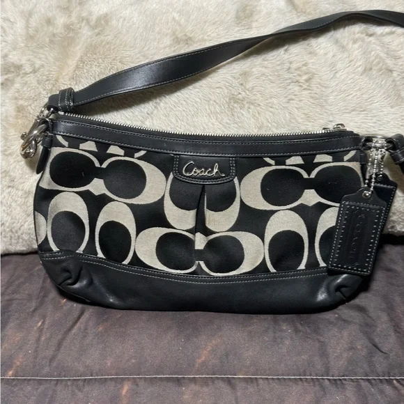 Coach Black and Silver Shoulder Bag with Monogram Design - Picture 1 of 3